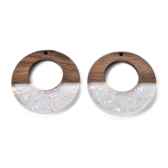 Подвески из эпоксидной смолы и орехового дерева, с сухих цветов, плоско-круглые