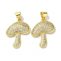 Rack Plating Brass Micro Pave Cubic Zirconia Pendants, Long-Lasting Plated, Lead Free & Cadmium Free, Mushroom