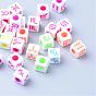 Craft Acrylic European Beads, Large Hole Cube Beads, with Constellation/Zodiac Sign