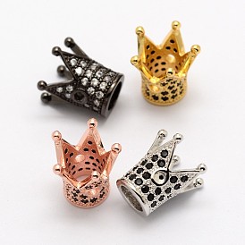 Корона латунные микро проложить кубического циркония бусы, без кадмия, без никеля и без свинца, 13x12 мм, отверстие : 2~5 мм
