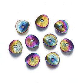 Rack Plating Rainbow Color Alloy Beads, Cadmium Free & Nickel Free & Lead Free, Textured, Curved Flat Round