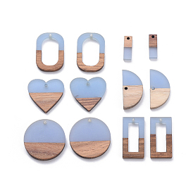 Resin & Walnut Wood Pendants, Flat Round & Oval & Rectangle & Half Round & Heart