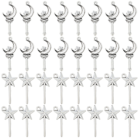 80шт. 2 стили тибетский стиль сплав волшебная палочка подвески, без кадмия и без свинца, звезда и луна