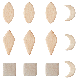 Fingerinspire Undyed Natural Beech Wood Beads, Unfinished Wood, Half Drilled, with Pendants, Mixed Shapes