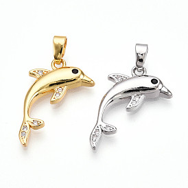 Латунные микро проложить кубического циркония подвески, без кадмия и без свинца, прелести дельфинов