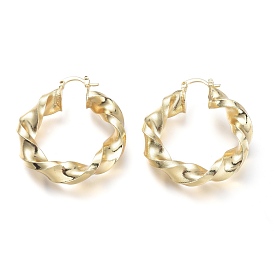Brass Hoop Earrings, with 304 Stainless Steel Pins, Twisted Ring Shape