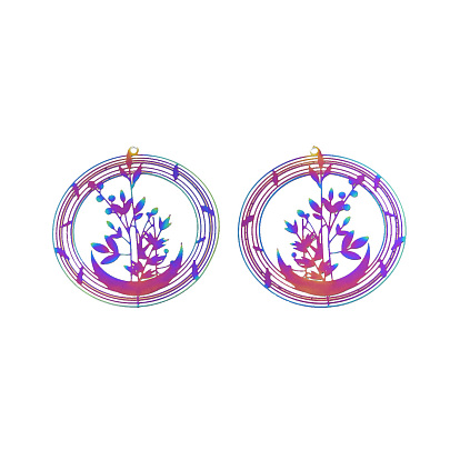 201 Stainless Steel Pendants, Etched Metal Embellishments, Bamboo