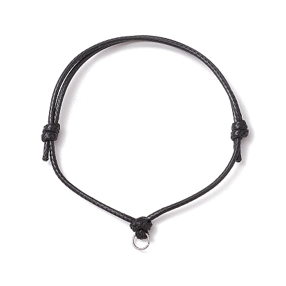 Изготовление браслета из вощеного полиэфирного шнура с регулируемой длиной, с 304 кольцами из нержавеющей стали, чёрные