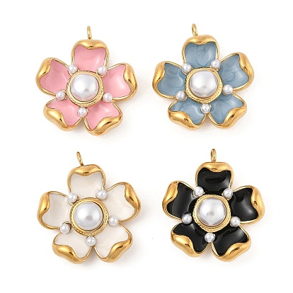 304 нержавеющей стальной эмали подвески, с бусинами из искусственного жемчуга, , реальный 18 k позолоченный, вакуумное покрытие pvd