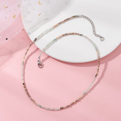 2Ожерелья из круглых граненых бусин из натуральных и синтетических камней с градиентным цветом, диаметром мм, для женщин., цвет нержавеющей стали