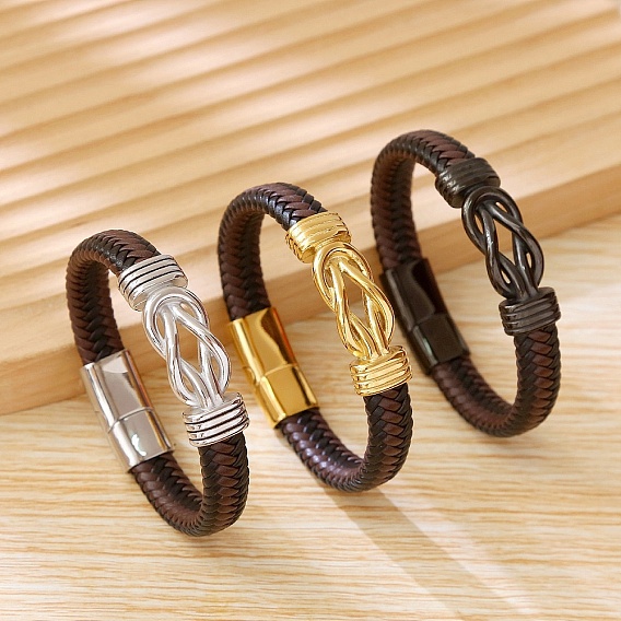 304 браслеты из нержавеющей стали с переплетенными звеньями, браслеты из микрофибры и кожи в стиле панк с магнитной застежкой для мужчин и женщин