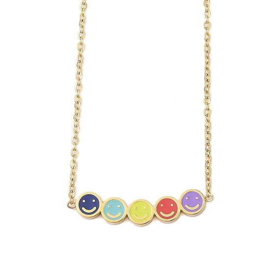 304 ожерелья с подвесками в виде улыбающегося лица из нержавеющей стали с цветной эмалью, долговечный