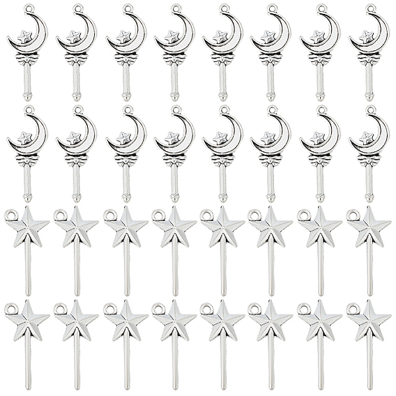 80шт. 2 стили тибетский стиль сплав волшебная палочка подвески, без кадмия и без свинца, звезда и луна