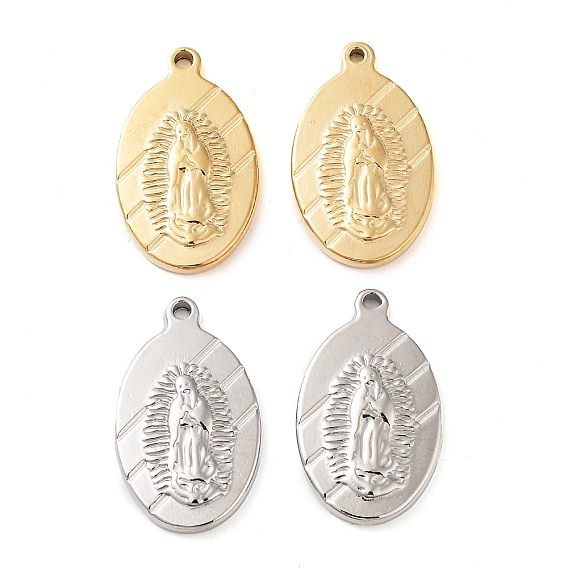 304 Stainless Steel Pendants, Oval with Saint Charm