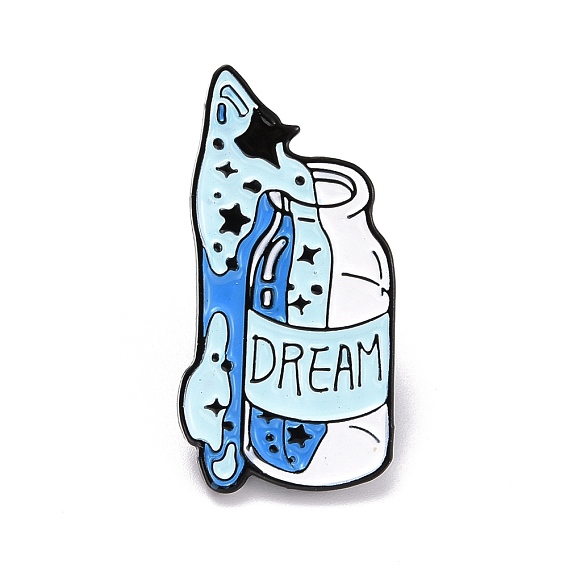 Dream Word Enamel Pin, Drift Bottle Shape Alloy Enamel Brooch for Backpack Clothes, Electrophoresis Black