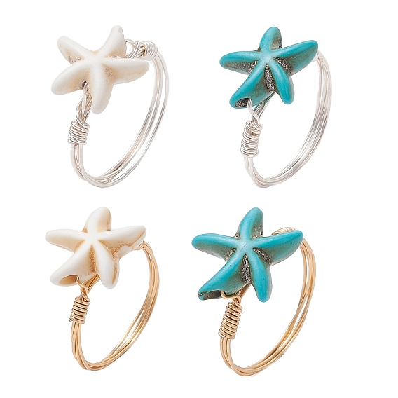 Синтетический бирюзовые перстни, морская звезда, женское кольцо из медной проволоки