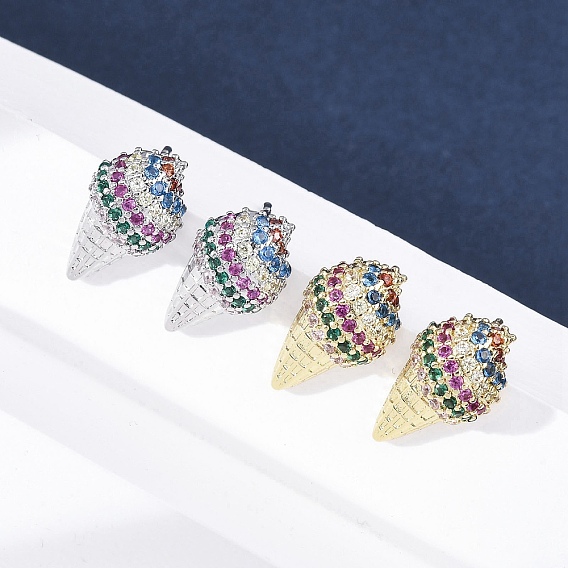 Латунные микро проложить серьги стержня кубического циркония, стойки покрытие, долговечный, без свинца и без кадмия, мороженое