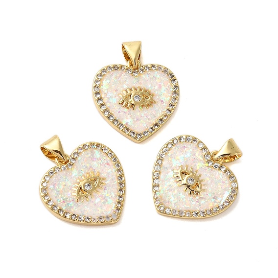 Латунные микро проложить кубического циркония подвески, с синтетическим опалом, долговечный, без свинца и без кадмия, сердце с сглаза