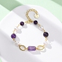 Браслеты из натуральных аметистов и жемчужин с круглыми бусинами для женщин, с латунным