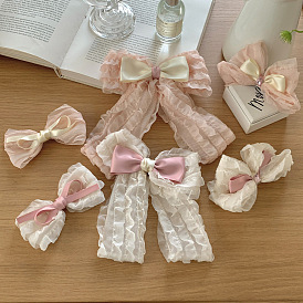 Ballet-inspired Bow Hair Clip with Mesh and Ribbon, Sweet and Versatile in Pink and White