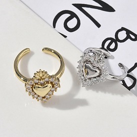 Латунные микро проложить манжеты кольца кубического циркония, святое сердце, долговечный, стойки покрытие, без свинца и без кадмия