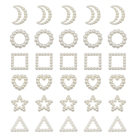120Pcs 6 Style ABS Plastic Imitation Pearl Linking Rings, Moon & Heart & Star & Triangle & Ring & Square