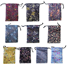 Pochettes d'emballage en peluche sacs à cordon, sacs de rangement pour cadeaux d'anniversaire, rectangle avec motif de fleurs