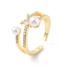Открытое кольцо-манжета со звездой из прозрачного циркония и пластиковым жемчугом, стеллаж для латунных украшений для женщин, без кадмия и без свинца