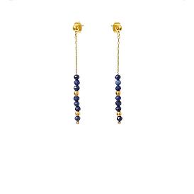 Facettierte Ohrhänger aus natürlichem Lapislazuli mit Perlen, goldener Ton 304 Ohrstecker aus Edelstahl