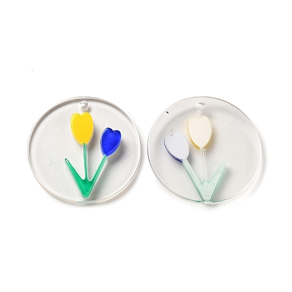 Transparent Acrylic Pendants, Whitesmoke, Flowers