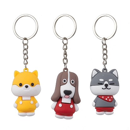 Cartoon Dog PVC Plastic Keychain, with Iron Split Key Rings