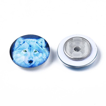 Glass Paper Snap Buttons, with Plastic & Iron Snap Caps, Garment Buttons, Flat Round with Animal