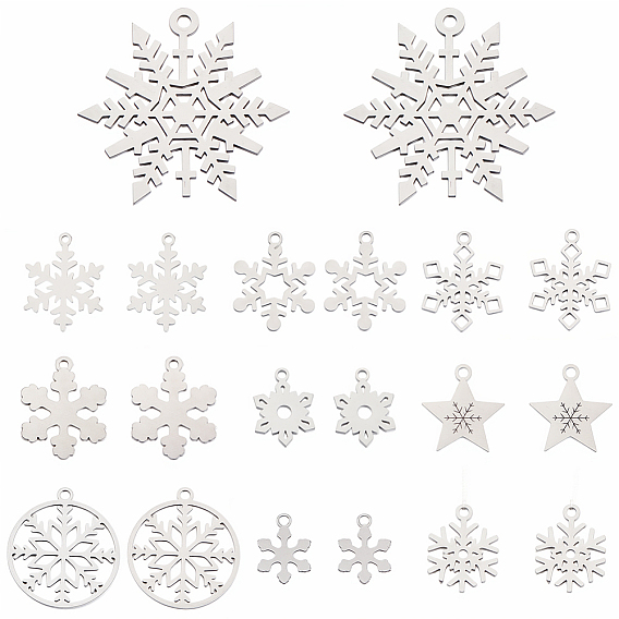 20 шт. 10 стили 304 и 201 подвески из нержавеющей стали, лазерная резка, снежинка очарование