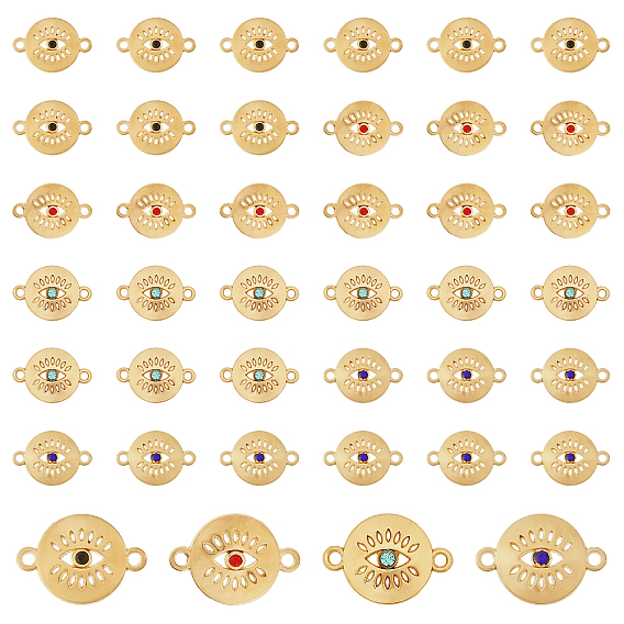 40 шт. 4 цветные подвески из сплава, со стразами, плоские круглые звенья с ушком, золотые