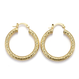 Brass Hoop Earring, Long-Lasting Plated, Textured Ring Shape