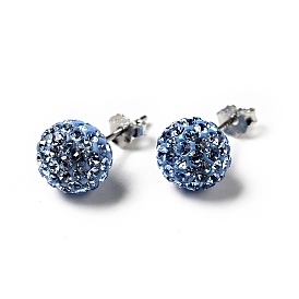 Gifts for Her Valentines Day 925 Sterling Silver Austrian Crystal Rhinestone Ball Stud Earrings for Girl, Round