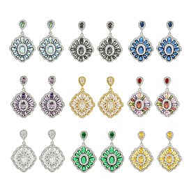 Латунь микро проложить кубический цирконий болтаться серьги стержня, цветок, платина