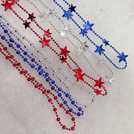 6 Strands Independence Day Plastic Beaded Necklaces, Star and Round Beads Necklaces for Women