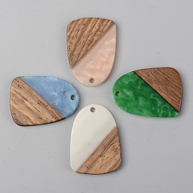 Opaque Resin & Walnut Wood Pendants, Teardrop