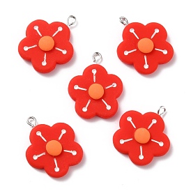 Resin Pendants, with Platinum Iron Peg Bail, Flower