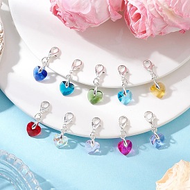 Стеклянные подвесные украшения в форме сердца, Застежки-когти из сплава омара, подвески для украшений сумок