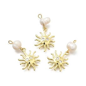 Латунные микро проложить кубического циркония подвески, стойки покрытие, долговечный, без кадмия и без свинца, реальный 18 k позолоченный, с натуральной жемчужиной