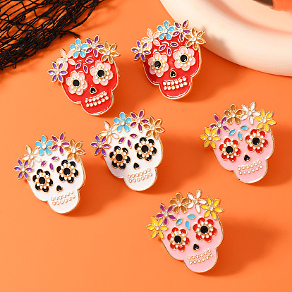 Серьги-гвоздики с эмалированным сплавом и черепом в стиле Хэллоуина, золотые