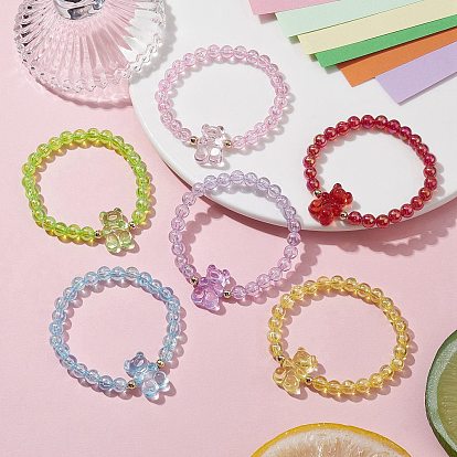 6 шт. 6 набор цветных акриловых мишек из бисера, набор эластичных браслетов для детей, штабелируемые браслеты