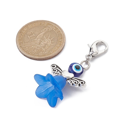 Acrylic & Resin Evil Eye Angel Pendant Decorations, with Zinc Alloy Lobster Claw Clasps