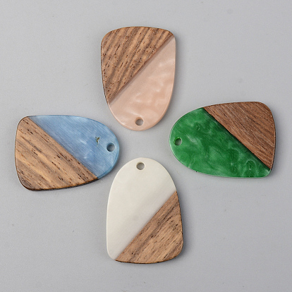 Opaque Resin & Walnut Wood Pendants, Teardrop