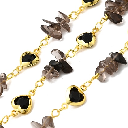 Латунные цепочки с сердечками ручной работы, со стеклянной крошкой и катушкой, долговечный, пайки, без свинца и без кадмия