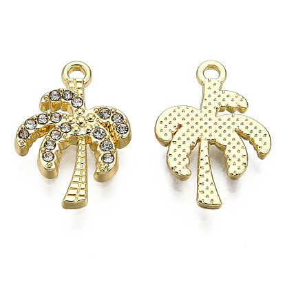 Rack Plating Alloy Charms, with Crystal Rhinestone, Cadmium Free & Nickel Free & Lead Free, Coconut Tree