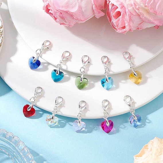 Стеклянные подвесные украшения в форме сердца, Застежки-когти из сплава омара, подвески для украшений сумок