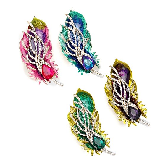 Alloy with Rhinestone Brooches, Feather